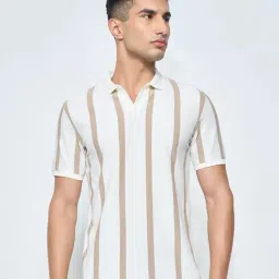 Peregrine By Pantaloons White Slim Fit Striped Polo T-Shirt-picture-29