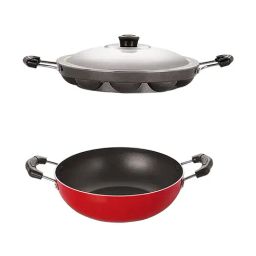 Nirlon Red Aluminium Non-Stick Kadhai and Appam Cooking Set of 2-picture-8