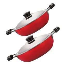 Nirlon Red Aluminium Non-Stick Deep Kadai Combo Set of 2-picture-14