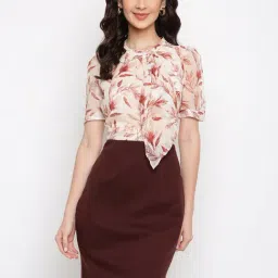 Latin Quarters Brown Floral Print Mini Bodycon Dress-image-72