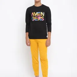 Lil Tomatoes Kids Black & Yellow Printed Full Sleeves T-Shirt with Pyjamas-picture-26