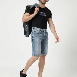 Wrangler Blue Slim Fit Distressed Denim Shorts image 5