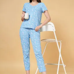 Dreamz by Pantaloons Blue Cotton Floral Print Pyjamas image 5