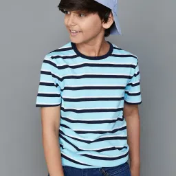 Fame Forever by Lifestyle Kids Sky Blue Cotton Striped T-Shirt image 5