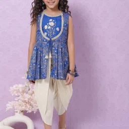 biba girls Biba Kids Blue & White Printed Top with Dhoti image 1