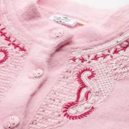 Aarika Pink Woolen Embroidered Long Sleeves Cardigan image 5