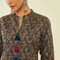 Soch Earth Poly Cotton Kalamkari Print Straight Kurta with Tassels image 5