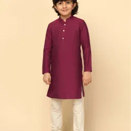 KISAH Kids Maroon & White Printed Full Sleeves Kurta Set image 5