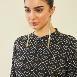 Soch Black Rayon Ikat Print Straight Kurta with Princess Seam image 5