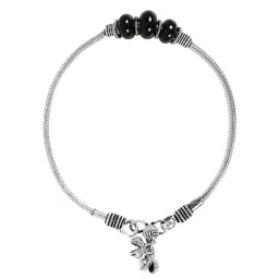 Aatmana Silver-Toned & Stone Beaded Oxidized Anklets - Set of 2 image 5