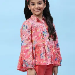 biba girls Biba Kids Pink Cotton Printed Full Sleeves Top with Headband image 3