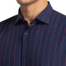 Park Avenue Navy Blue Cotton Slim Fit Striped Shirt image 5