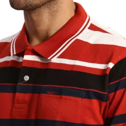 ColorPlus Orange Cotton Classic Fit Striped Polo T-Shirt image 5