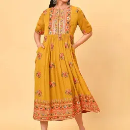 Nuhh Mustard Embroidered Georgette Dress-picture-13