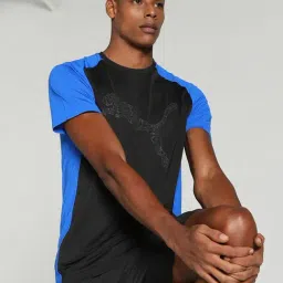 Puma Black & Blue Slim Fit Colour Block Sports T-Shirt-image-64