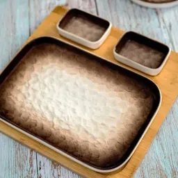 White Gold White & Brown Porcelain Rectangle Dinner Plate - Set of 4-picture-14