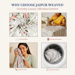 Jaipur Weaves Grey & Pink Floral Pure Cotton Queen Bedsheet With 2 Pillow Covers image 4