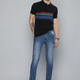 r.code by the roadster life co. R Code by The Roadster Life Co Men Striped Polo Collar Pure Cotton T-shirt image 5