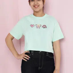 Lil Tomatoes Girls Green Cotton Regular Fit Embroidered Crop Top-image-21