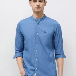 U.S. Polo Assn. Denim Co. Slim Fit Solid Band Collar Pure Cotton Casual Shirt-picture-28