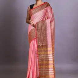 Unnati Silks Pink Cotton Woven Saree With Unstitched Blouse-image-70