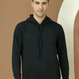 Vimal Jonney Black Fleece Regular Fit Solid Hooded Sweatshirt-picture-15