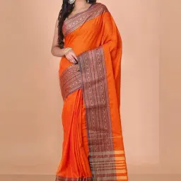 Unnati Silks Orange Cotton Woven Saree With Unstitched Blouse-image-50