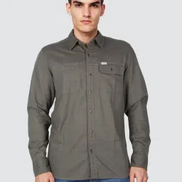 Wrangler Olive Green Cotton Solid Shirt-image-68