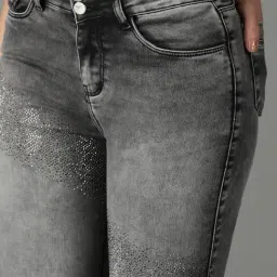 SHOWOFFFF Grey Embellished Slim Fit High Rise Jeans image 5