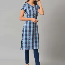 Aurelia Women Blue Geometric Print Cotton Blend Kurta image 4