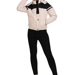 Brazo Women Colourblocked Water Resistant Crop Puffer Jacket with Patchwork image 4