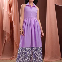 PURVAJA Shirt Collar Fit & Flare Maxi Dress-picture-17