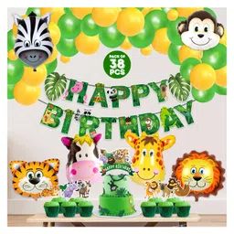 Zyozi Jungle Safari Happy Birthday Decoration Kids,Animal Birthday Decoration, Green - Pack of 38-picture-25
