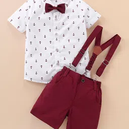 Mark & Mia Half Sleeves Shirt & Shorts Set with Bow Anchor Print - White & Maroon-picture-24