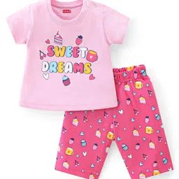 Babyhug Single Jersey Knit Half Sleeves Capri Set Heart & Text Print - Pink-picture-25