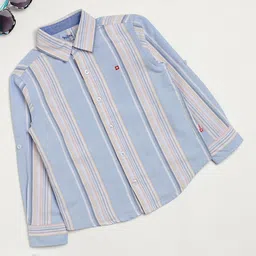 Milou Cotton Full Sleeves Striped Bio Washed Shirt - Blue-picture-15