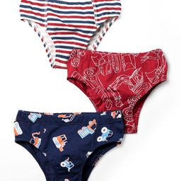 Honeyhap 100% Premium Briefs With Bio Finish Stripes & Construction Vehicle Print Pack Of 3 - Savy Red Bright White & Navy Peony-picture-43