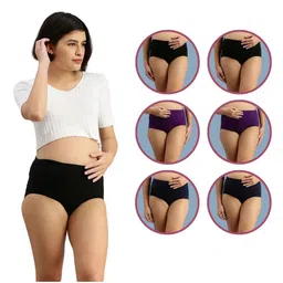 Morph Cotton Spandex Pack Of 6 Solid Maternity Hygiene Panties - Black Magenta & Navy Blue-image-21