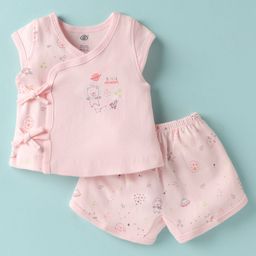 Zero Sinker Knit Sleeveless Shorts Night Suit With Space & Animal Print - Light Pink-picture-17