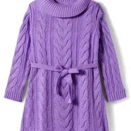 Babyhug Knit Full Sleeves Pullover Sweater with Cable Knit Design - Lavender-picture-28