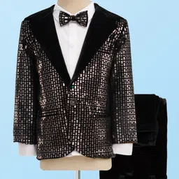 Robo Fry Cotton Woven Full Sleeves 3 Piece Party Suit With Bow - Black-picture-26