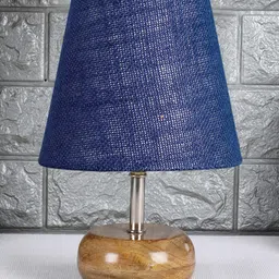 Devansh Jute Round Small Natural Wood Table Lamp - Blue image 2