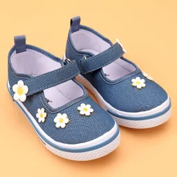 Cute Walk by Babyhug Velcro Closure Casual Shoes With Floral Applique - Navy Blue image 2