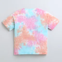 BUMZEE Cotton Woven Half Sleeves Tie & Dye Oversized T-Shirt - Pink & Light Blue image 2