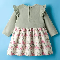 ToffyHouse Fleece Knit Full Sleeves Frock With Floral Print - Green image 2