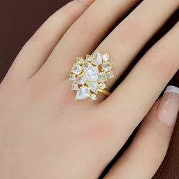 PRIVIU Gold Plated American Diamond Stone Studded Finger Ring image 3