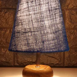 Devansh Jute Round Small Natural Wood Table Lamp - Blue image 3