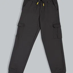 Plum Tree Knit Full Sleeves Explorer Text Printed Light Winter Hooded Sweatshirt & Cargo Joggers Set - Charcoal Melange image 4