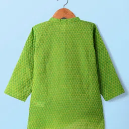 Babyhug Cotton Woven Cambric Dobby Embroidered Full Sleeves Kurta Pyjama Set - Green image 4