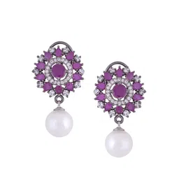 Shoshaa Silver-Plated & Pink Oxidised Drop Earrings image 2